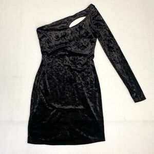Charlotte Russe Y2k Velvet Dress One Sleeve Shoulder Stretch Mini Black Medium